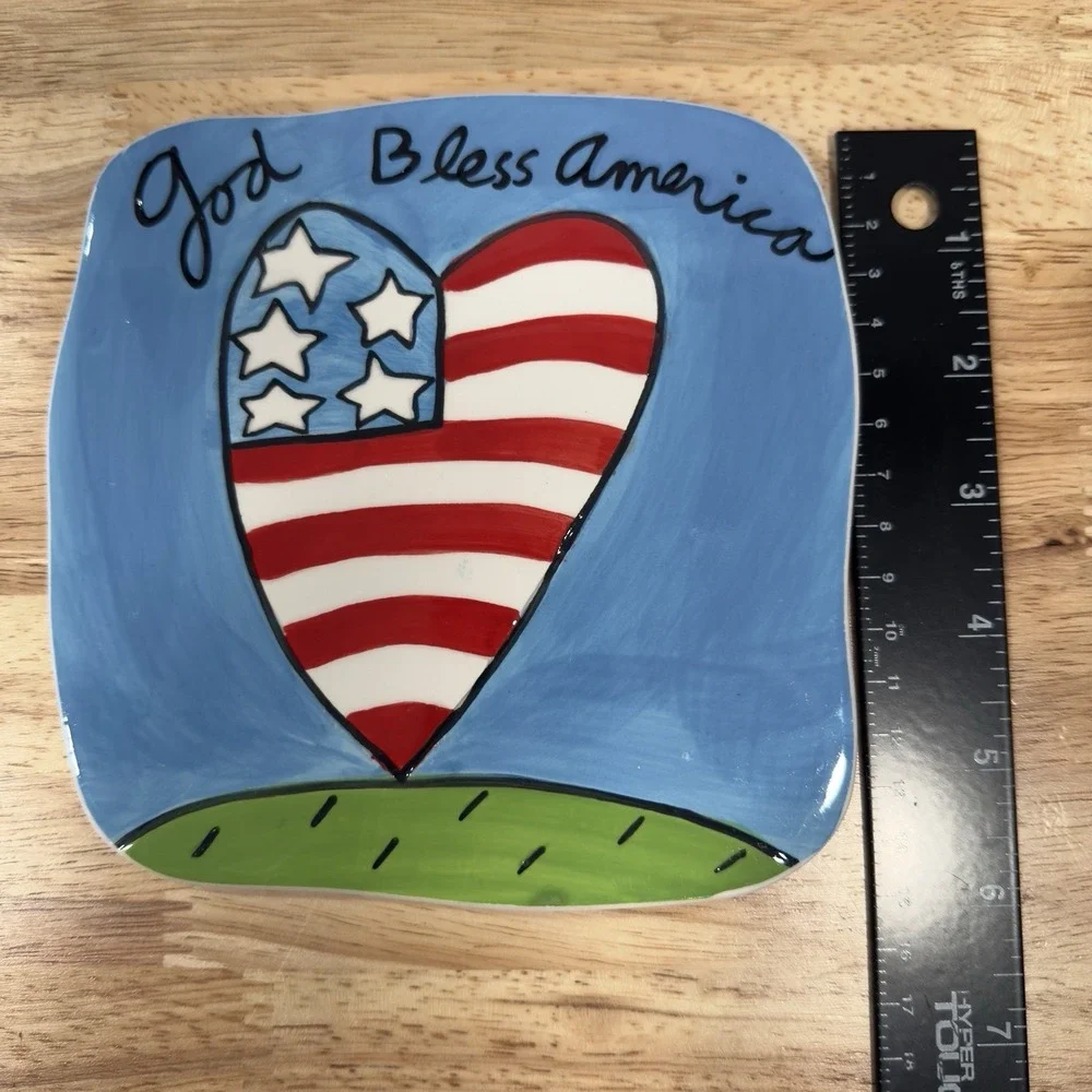 Sandra Magsamen Silvestri Wall Plaque Heart Flag God Bless‎ America Patriotic